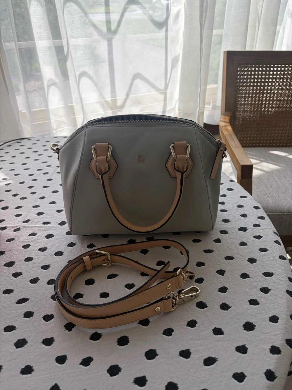 kate spade Gray and Tan Leather Dome Crossbody Bag